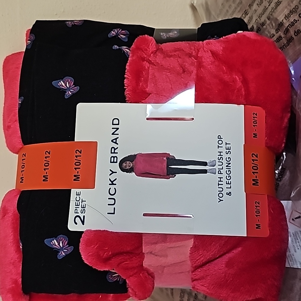 NWT Lucky Brand Girl's Youth 2-Piece Plush Velour Hoodie & Leggings Set